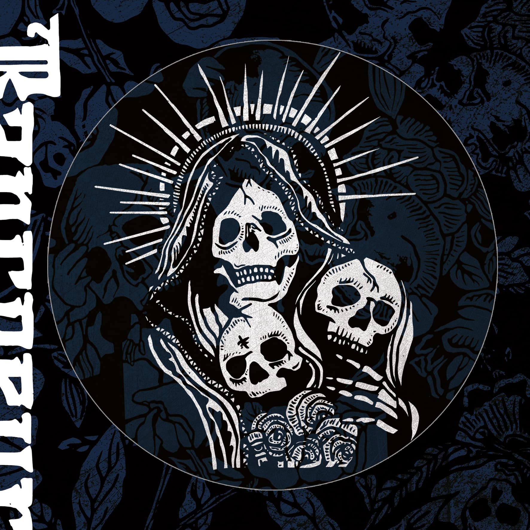 Pochette du premier album de Prisonnier du temps de Brest, teinte verte/jaune et bleu foncé. Un arbre sans feuille au premier plan et la ville de Brest en fond de scène.